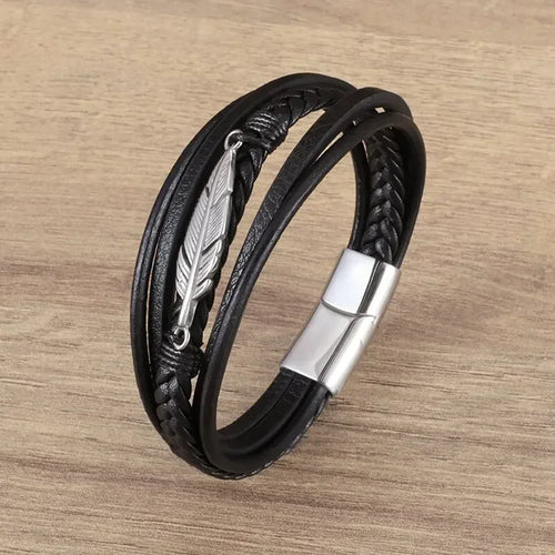 Elaborada e Classic  Black Bracelet with Metal Magnetic Clasp Men's Fashion Jewelry
