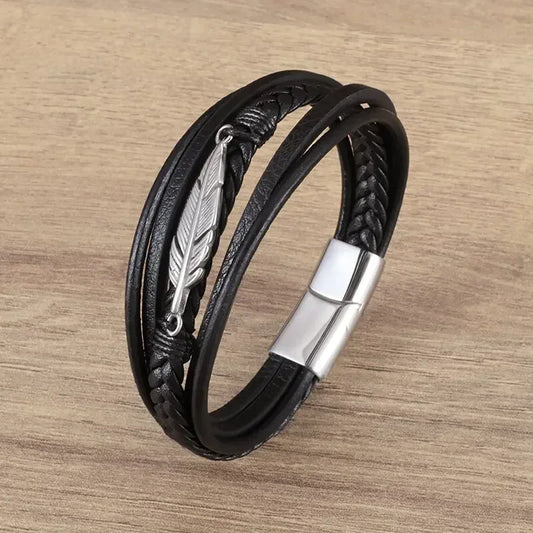 Elaborada e Classic  Black Bracelet with Metal Magnetic Clasp Men's Fashion Jewelry