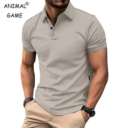 Summer Men's Solid Color Polo Shirt Short Sleeve Lapel Button Tshirts for Men Casual Streetwear Lightweight