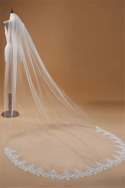 Veu de noiva com  3M One Layer Lace Edge White Cathedral Wedding Veil Long Bridal Veil  Wedding Accessories Veu de Noiva