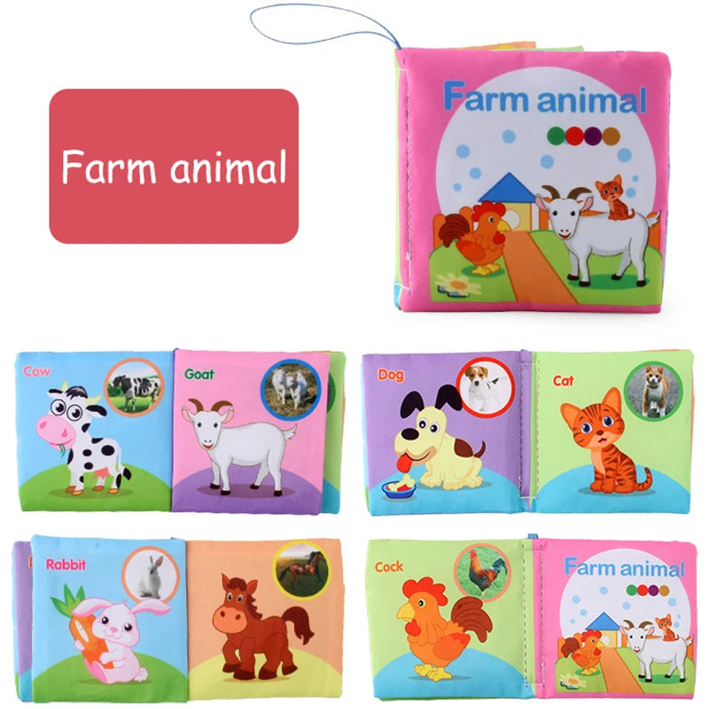 Livro de pano macio para bebês para recém-nascidos de 0 a 12 meses, livro 3D, família animal, cognitivo, Montessori, brinquedos educativos iniciais para crianças, presente