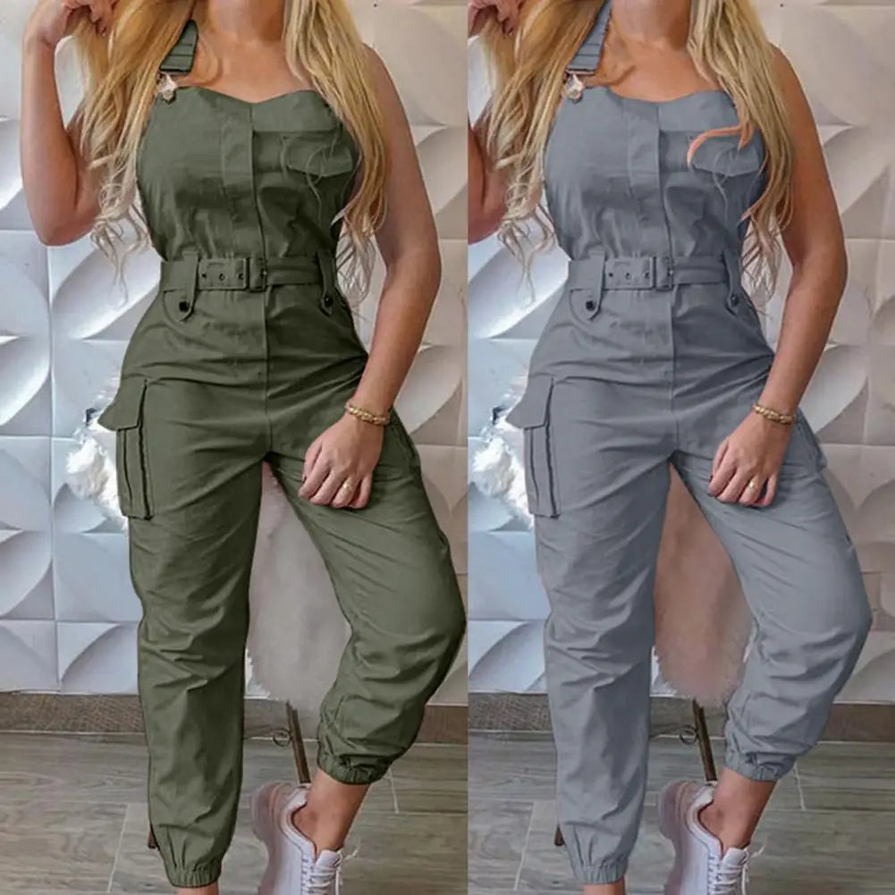 European and American macacao Women .Fashion Women Loose Strap Jumpsuit Ankle Tied Harem Trousers Casual Playsuits