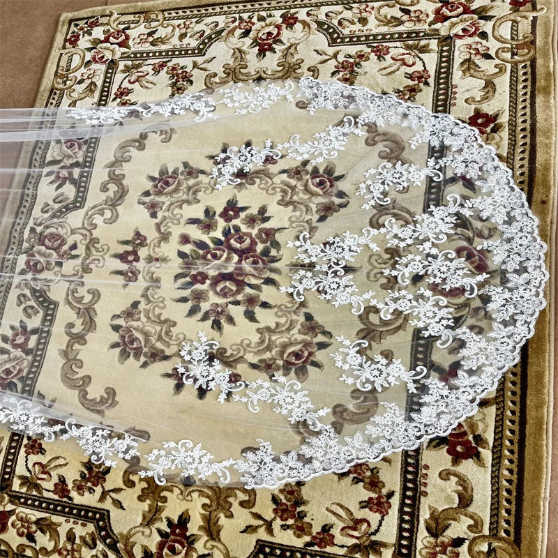 Real Photos Long Lace Appliques Wedding Veil White Ivory Cathedral 1 Layer Bridal Veil  Bride Veil Wedding Accessories
