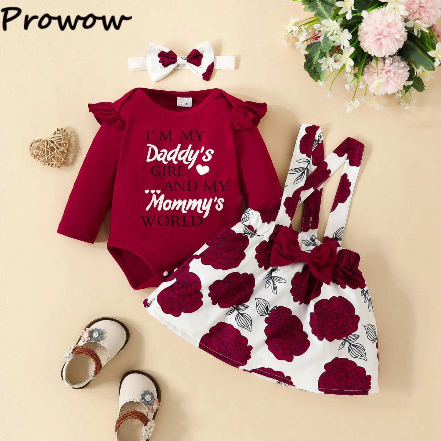 Prowow Panda Baby Girl Outfits Sets Green Cute Panda Romper and Suspender Bamboo Dress 3pcs Baby Clothes Panda Set