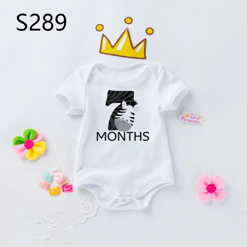 Monthly Baby Grow Bodysuit Cute Animal 1-12 Months One-Pieces