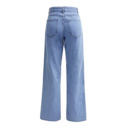 Jeans ganga Mulheres Calças Retas Lavagem Cintura Alta Solta Bolsos Básicos Comprimento Tornozelo Y2k Calças Azuis Streetwear Leve Elástico . Descubra conforto e estilo. Toque especial...