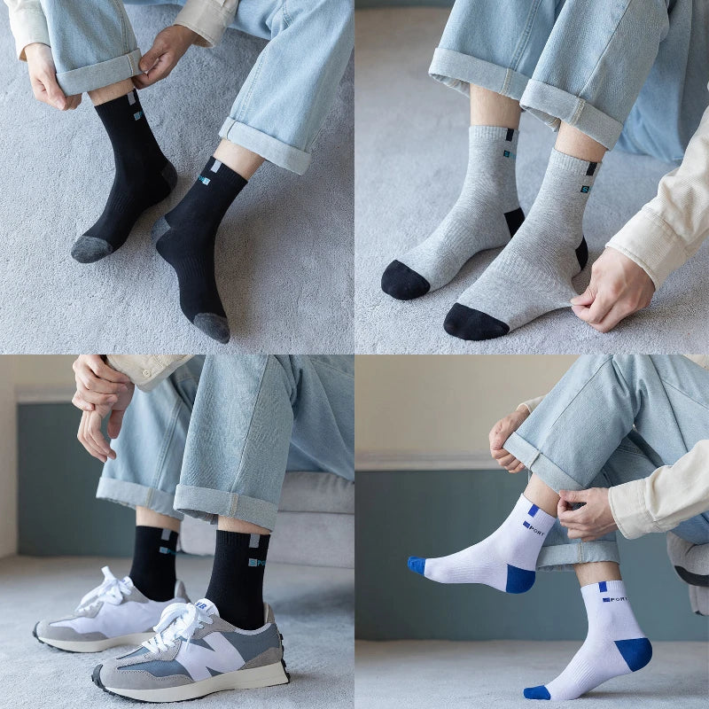 5 pares de meias de algodão tecido repiravel para homens, Descubra conforto e estilo.  Feito com carinho e qualidade para você.  Feito com carinho e qualidade para você.  Perfeito para seu dia.