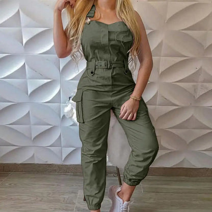 European and American macacao Women .Fashion Women Loose Strap Jumpsuit Ankle Tied Harem Trousers Casual Playsuits