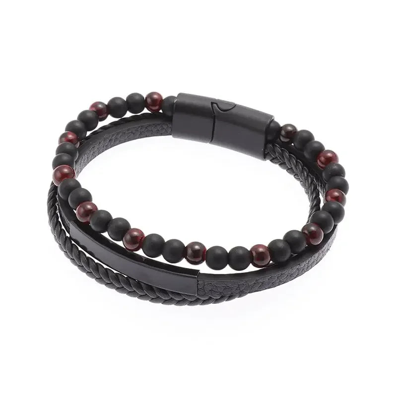 European and American Fashion Stainless Steel Star of David Multilayer Leather Braid Bracelet Mes Charm Amulet Jewelry