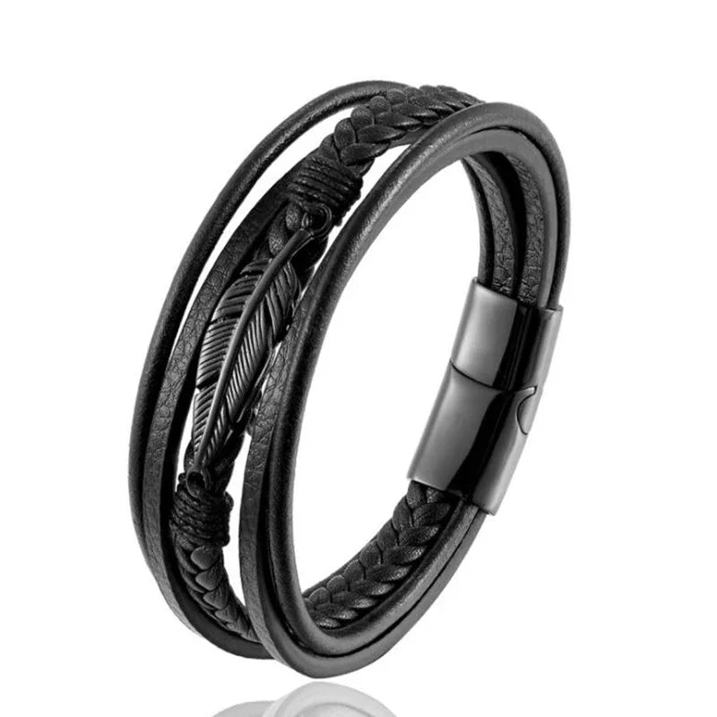 European and American Fashion Stainless Steel Star of David Multilayer Leather Braid Bracelet Mes Charm Amulet Jewelry