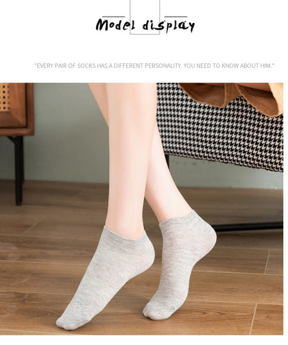 10 Pairs of Colored Cotton WOMEN'S Short Socks, Ankle Breathable Mesh Sports Socks, Summer Casual Solid Color Boat Socks