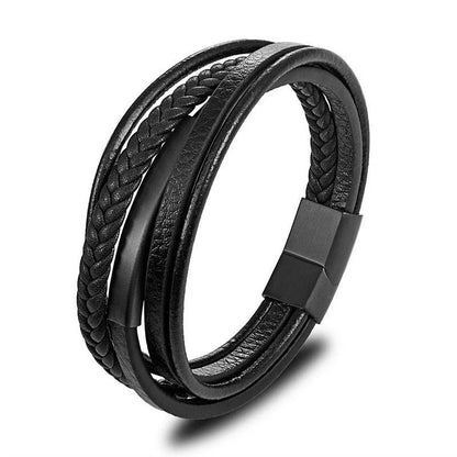 European and American Fashion Stainless Steel Star of David Multilayer Leather Braid Bracelet Mes Charm Amulet Jewelry