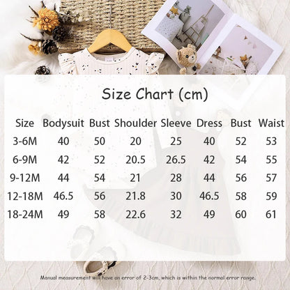 2Pcs Floral Bodysuit and Strap Dress  Set for Baby Girls Spring Autumn Infants One Piece Clothing 0-2Y Toddler Outfit