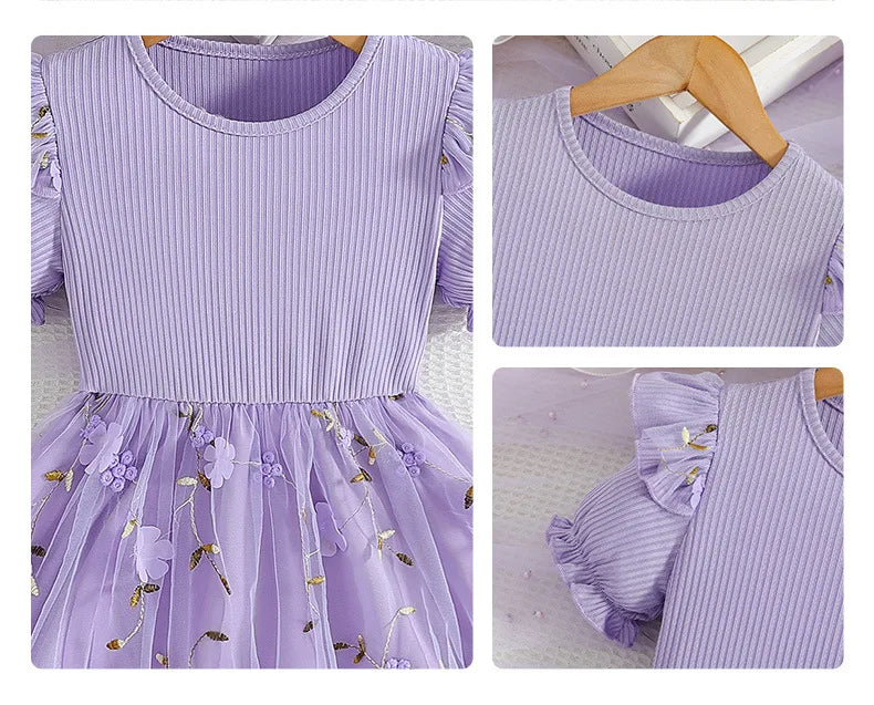 Trendy Sweet Girls' Bow Princess Dress Korean Style Children's Butterfly Mesh Flower Birthday Dress 2-6Year Summer Kids Clothing