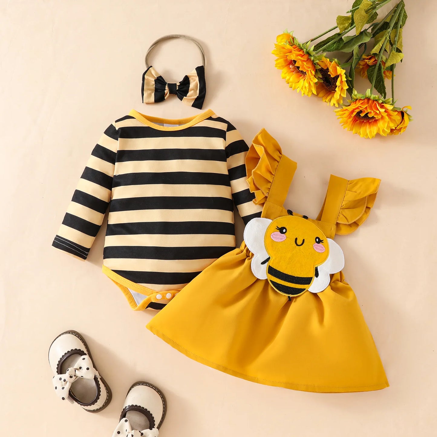 Prowow Panda Baby Girl Outfits Sets Green Cute Panda Romper and Suspender Bamboo Dress 3pcs Baby Clothes Panda Set