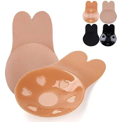 Women Push Up Bras Self Adhesive Silicone Strapless Invisible Bra Reusable Sticky Breast Lift Tape Rabbit Nipple Cover Bra Pads