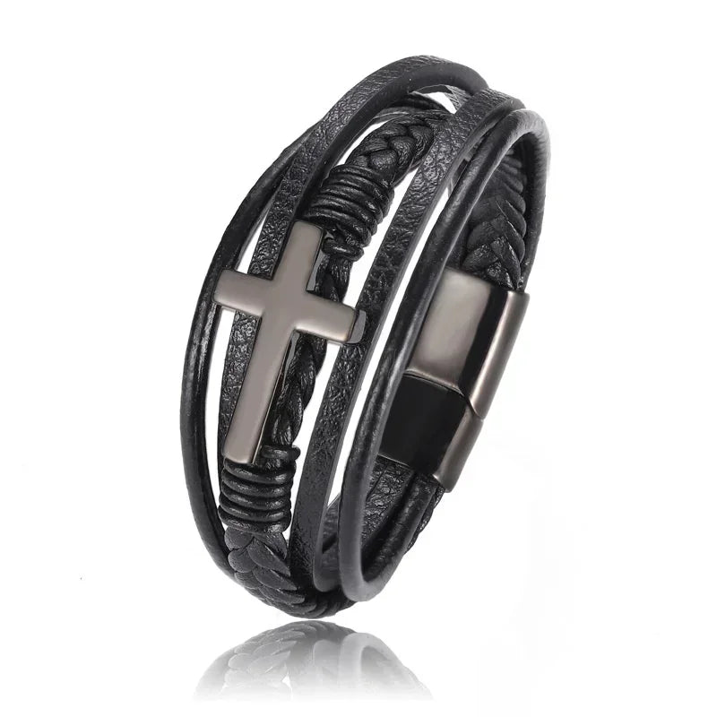 Elaborada e Classic  Black Bracelet with Metal Magnetic Clasp Men's Fashion Jewelry