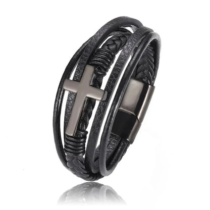 Elaborada e Classic  Black Bracelet with Metal Magnetic Clasp Men's Fashion Jewelry