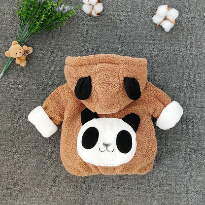 Roupa tema Panda Plush Baby Boys  and  Girl Little Princess Outwe ,Jacket Winter Warm Hooded Coat Forear