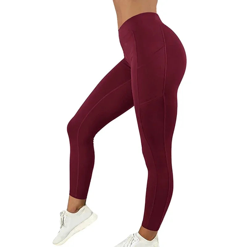 Calças de ioga de bolso plus size femininas leggings esportivas de fitness sólidas cintura alta elásticas calças de ginástica femininas calças de corrida XXXL