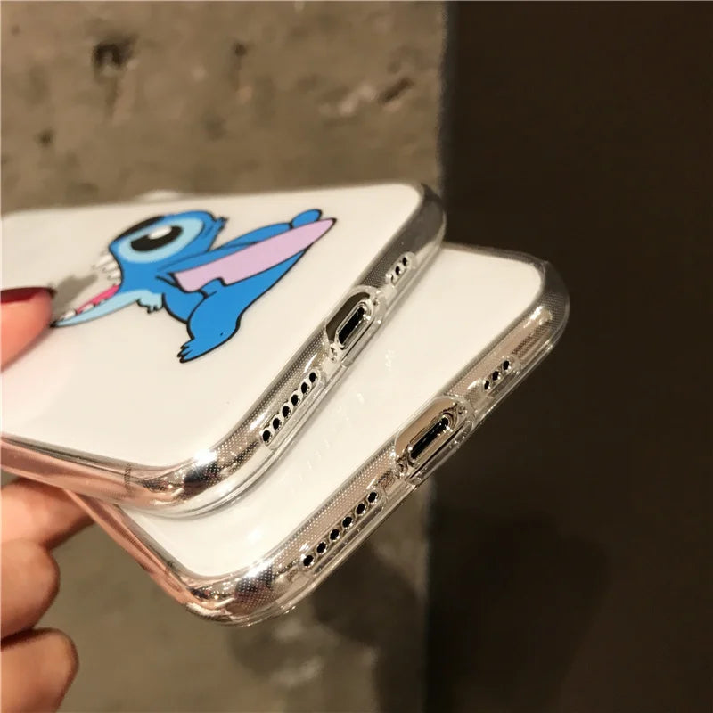 Cute Cartoon Stitch Clear Case For iPhone 16 15 14 11 12 13 Pro MAX Transparent Cover Shell Gifts