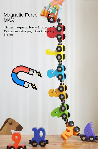 12PCS/Sets Magnetic Digital Train Colorful Cognition Wooden Toy Learning Car Montessori Children's Assembly Educational Toys