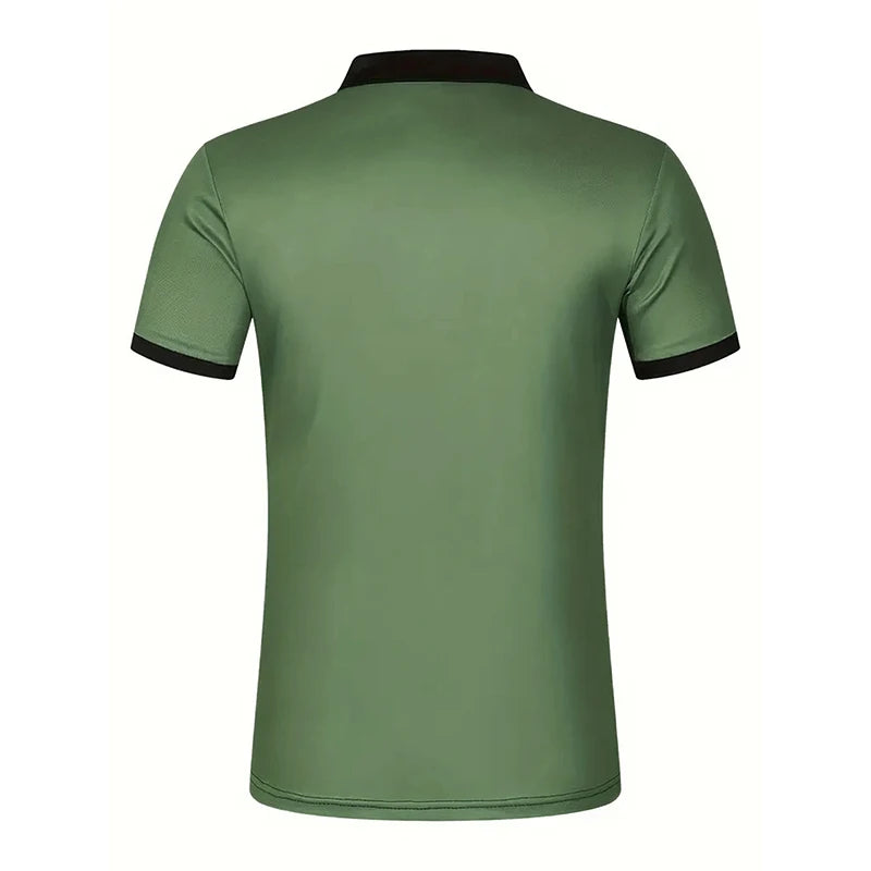 New Summer Men Casual Short Sleeve Lapel Business Polo Shirt  Stripe Polo Shirt Sport Button Pullover
