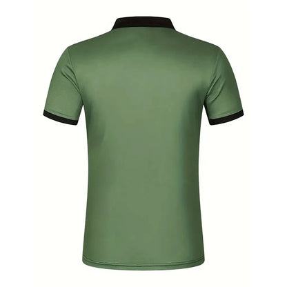New Summer Men Casual Short Sleeve Lapel Business Polo Shirt  Stripe Polo Shirt Sport Button Pullover