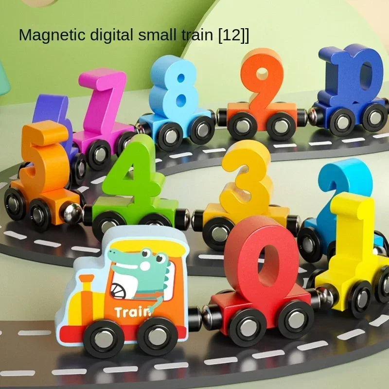 12PCS/Sets Magnetic Digital Train Colorful Cognition Wooden Toy Learning Car Montessori Children's Assembly Educational Toys
