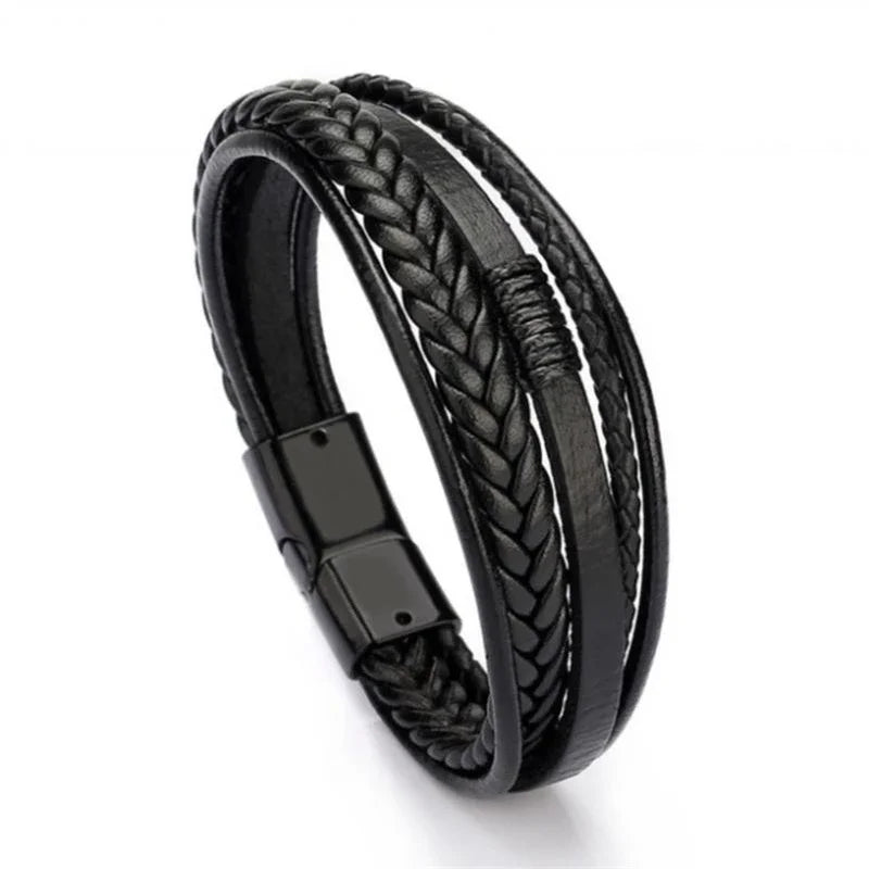European and American Fashion Stainless Steel Star of David Multilayer Leather Braid Bracelet Mes Charm Amulet Jewelry