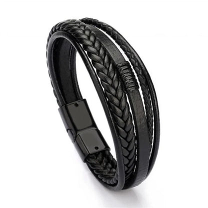 European and American Fashion Stainless Steel Star of David Multilayer Leather Braid Bracelet Mes Charm Amulet Jewelry