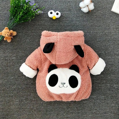 Roupa tema Panda Plush Baby Boys  and  Girl Little Princess Outwe ,Jacket Winter Warm Hooded Coat Forear