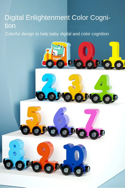 12PCS/Sets Magnetic Digital Train Colorful Cognition Wooden Toy Learning Car Montessori Children's Assembly Educational Toys