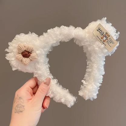 Cute Bow Tie Bear Ears Plush Hair Band for Women Wash Face Cartoon Kid Headband Female Sweet Hairband for Girls Hair Accessories