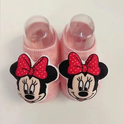 Spring Baby Girls Socks Newborn Mickey and Minnie Baby Socks Infant Baby Boy Socks Anti Slip Soft Cotton Floor Sock Shoes