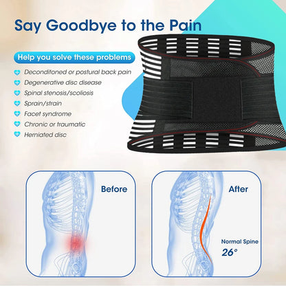Breathable Back Brace for Relieve Lower Back Pain Women & Men - Waist Lumbar Lower Back Support Belt for Sciatica,Herniated Disc