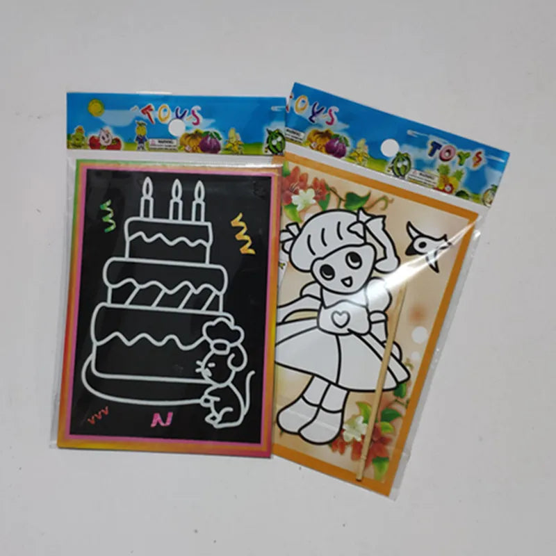 5-10pcs Scratch Art Paper Magic Painting Paper with Drawing Stick .For Kids Party Favors