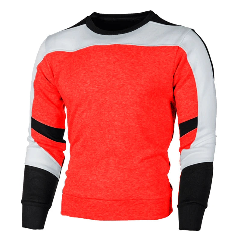 New Men's Casual Crewneck Sweatshirt Color Block Autum Spring Pullover Sweatshirts