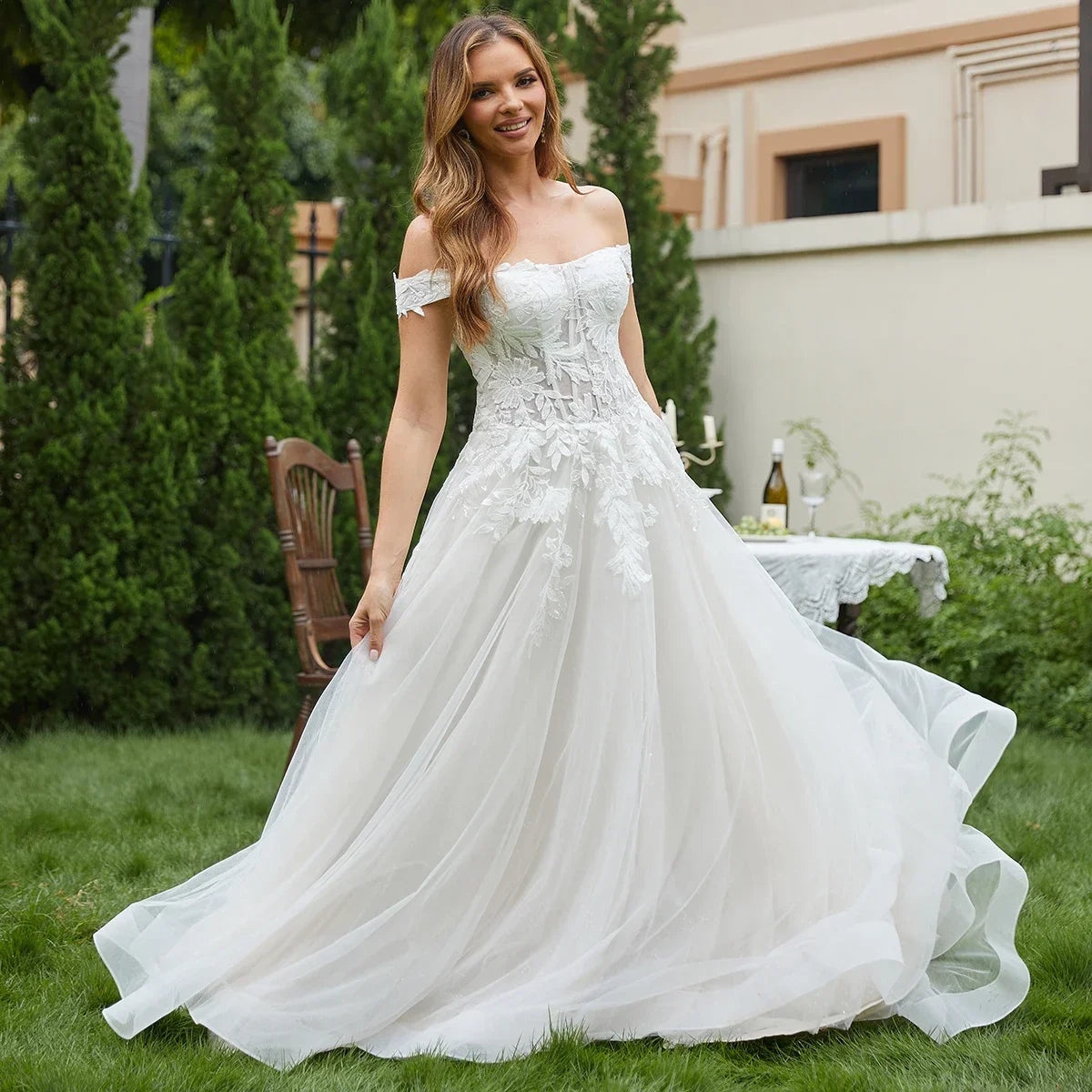 Luxury Off Shoulder Lace Wedding Dresses for Woman Ball Gown Elegant  Evening Party Gowns