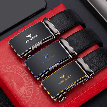 cinto sofisticado e luxuoso  feito de coro genuíno para homens com fivela automática.