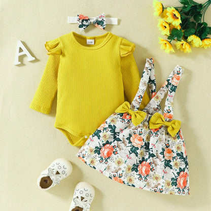 Prowow Panda Baby Girl Outfits Sets Green Cute Panda Romper and Suspender Bamboo Dress 3pcs Baby Clothes Panda Set