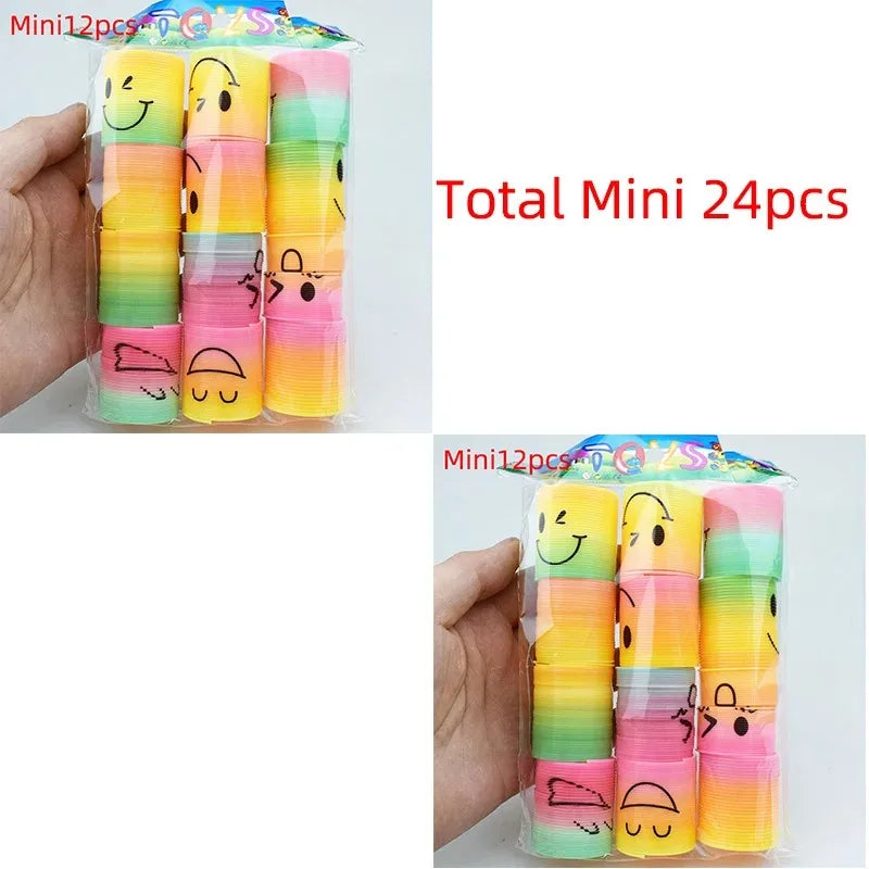 12/24PCS Rainbow Magic Springs Circle Toys Kids Birthday Party Favors Guests Giveaway Small Gifts Pinata Fillers Flexible Funny Toy