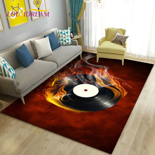3D Classical Music Vintage Vinyl Record Area Rug,Carpet Rug for Living Room Bedroom Sofa Decoration,Kid Play Non-slip Floor Mat