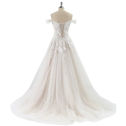 Luxury Off Shoulder Lace Wedding Dresses for Woman Ball Gown Elegant  Evening Party Gowns