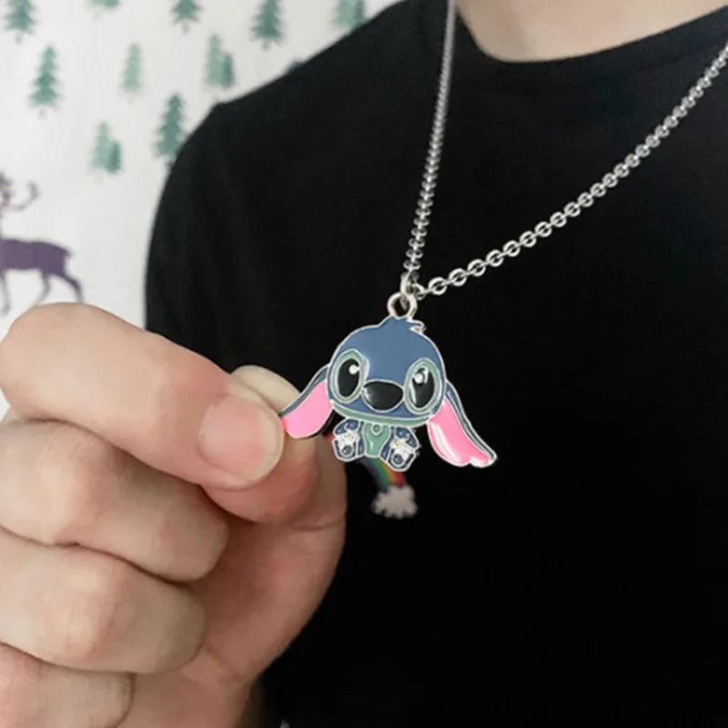 Disney Cartoon Necklace Lilo &amp Stitch Modeling Metal Necklace Anime Characters Stitch Kawaii Hip Hop Pendant Kids Gifts