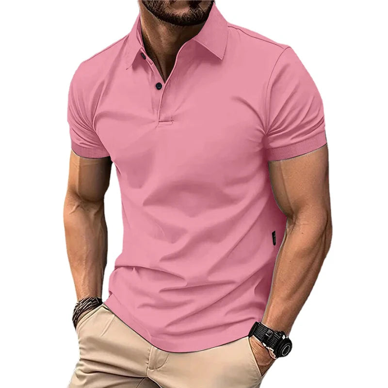 Summer Men's Solid Color Polo Shirt Short Sleeve Lapel Button Tshirts for Men Casual Streetwear Lightweight