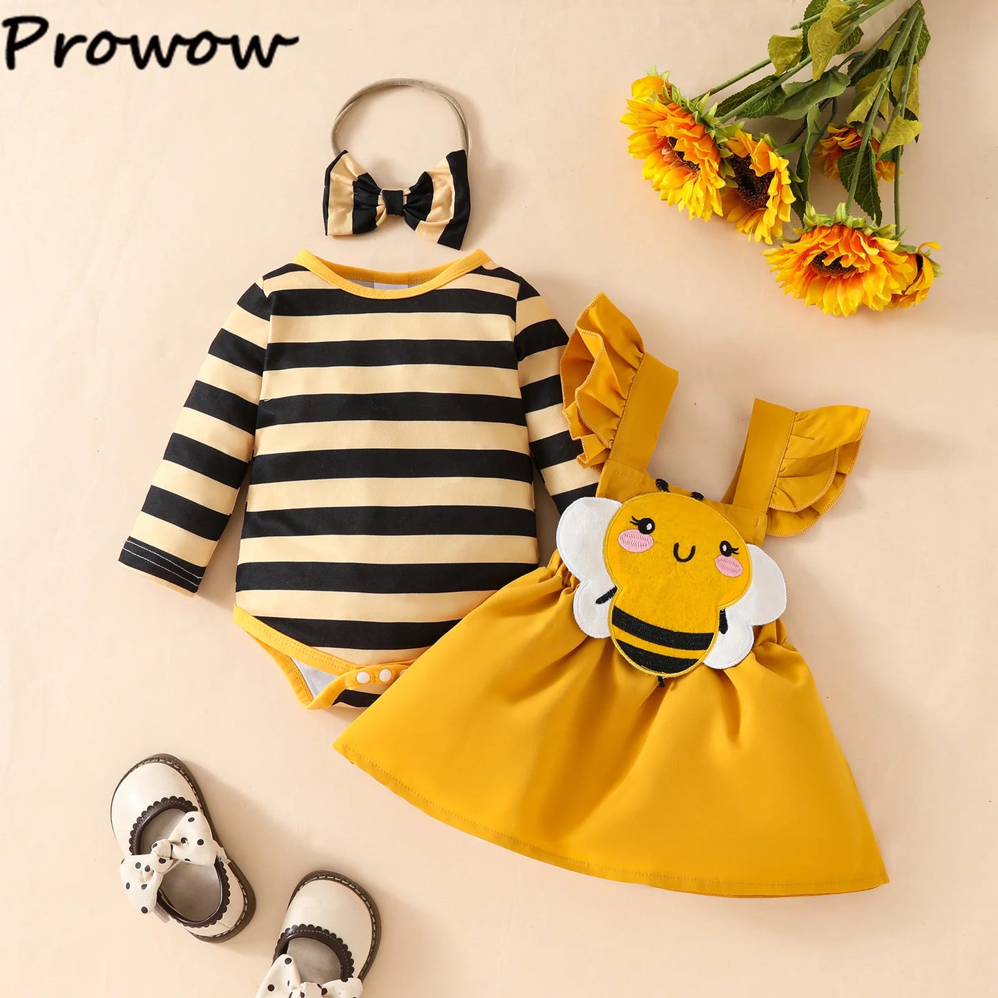 Prowow Panda Baby Girl Outfits Sets Green Cute Panda Romper and Suspender Bamboo Dress 3pcs Baby Clothes Panda Set