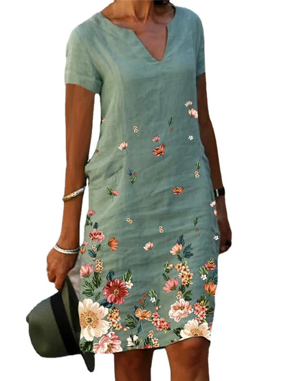Summer Elegant Women Dress Oversize Printed V-neck Dresses Female Spring Trendy Beach Fashion Casual Loose Clothes Ladies