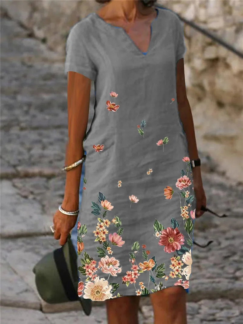 Summer Elegant Women Dress Oversize Printed V-neck Dresses Female Spring Trendy Beach Fashion Casual Loose Clothes Ladies