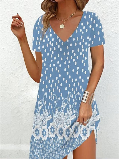 Fashion Plus Size Dress Women Casual Loose V-Neck Ladies Summer